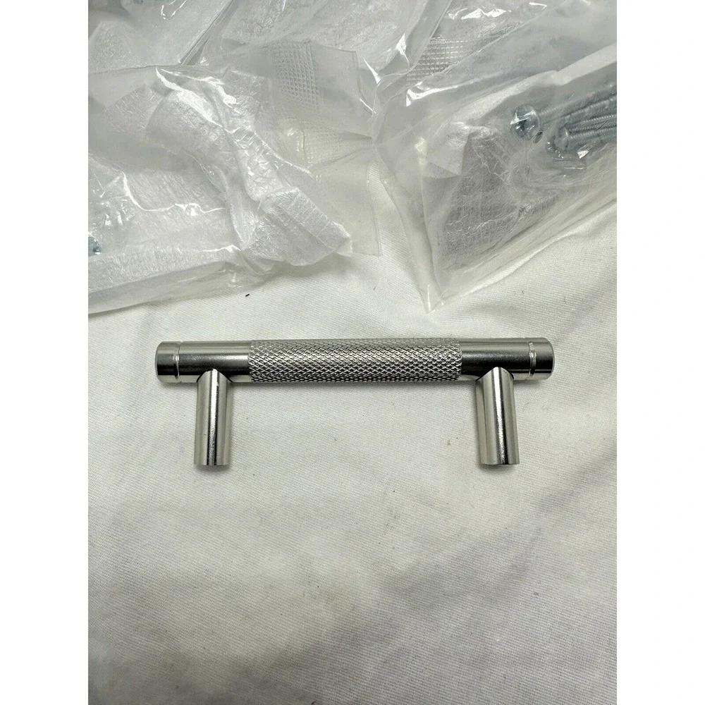 Asidrama 10 Pack Knurled Cabinet Pulls 3in Satin Nickel Drawer Handles 4461-10PK